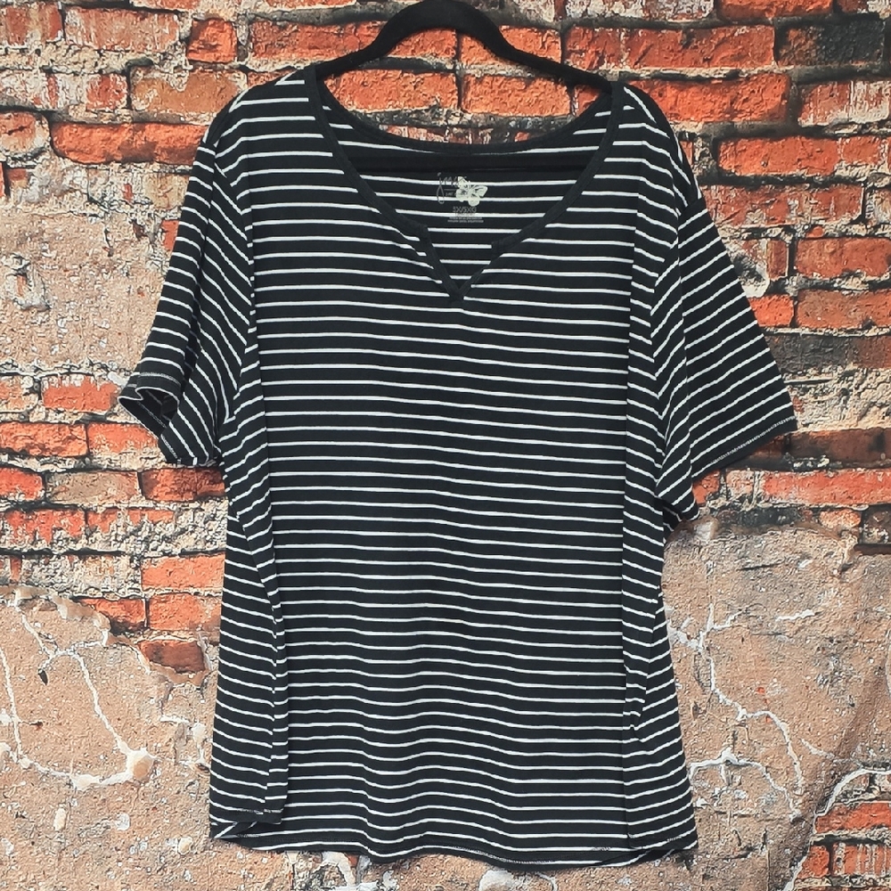 Just My Size Black and White Striped Tee, 5X